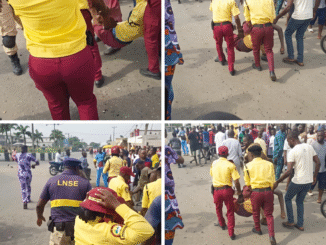 LASTMA and emergency responders at Cement truck accident