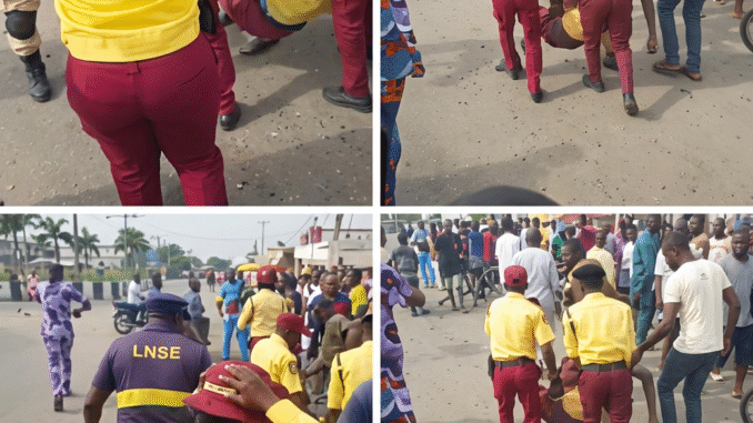 LASTMA and emergency responders at Cement truck accident