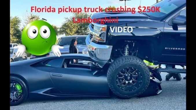 Lamborghini wreck after truck impact