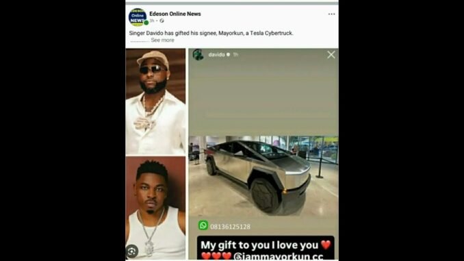 Davido gifts Mayorkun Tesla Cybertruck