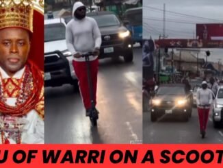 Olu of Warri rides scooter through streets