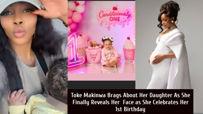 Toke Makinwa unveils daughter's face at one