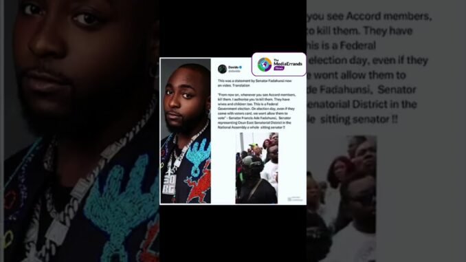 Davido blasts Senator over threat statement