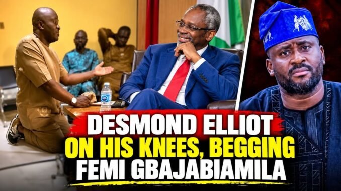 Desmond Elliot kneels to beg Femi Gbajabiamila